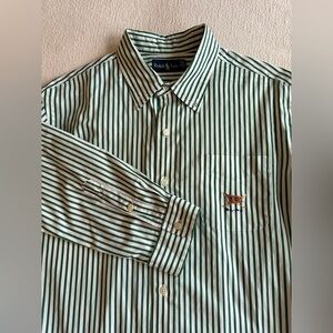 RALPH LAUREN Green Striped Long Sleeve ButtonUp Shirt with Embroidered Pocket XL